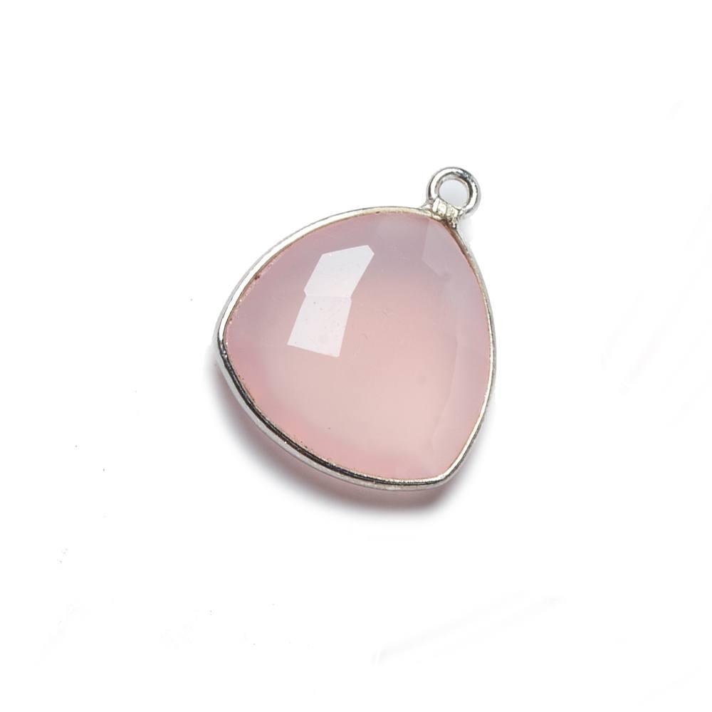 16mm Petal Pink Chalcedony Triangle .925 Silver Bezel Pendant 1 ring charm, 1 piece - The Bead Traders