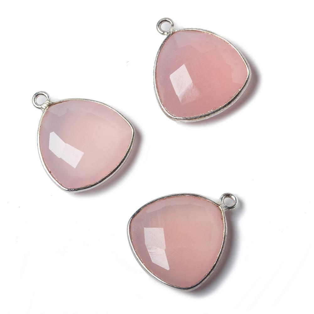 16mm Petal Pink Chalcedony Triangle .925 Silver Bezel Pendant 1 ring charm, 1 piece - The Bead Traders