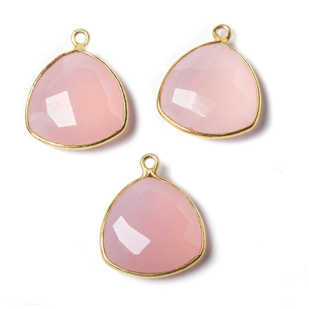 16mm Petal Pink Chalcedony Triangle Vermeil Bezel Pendant 1 ring charm, 1 piece - The Bead Traders