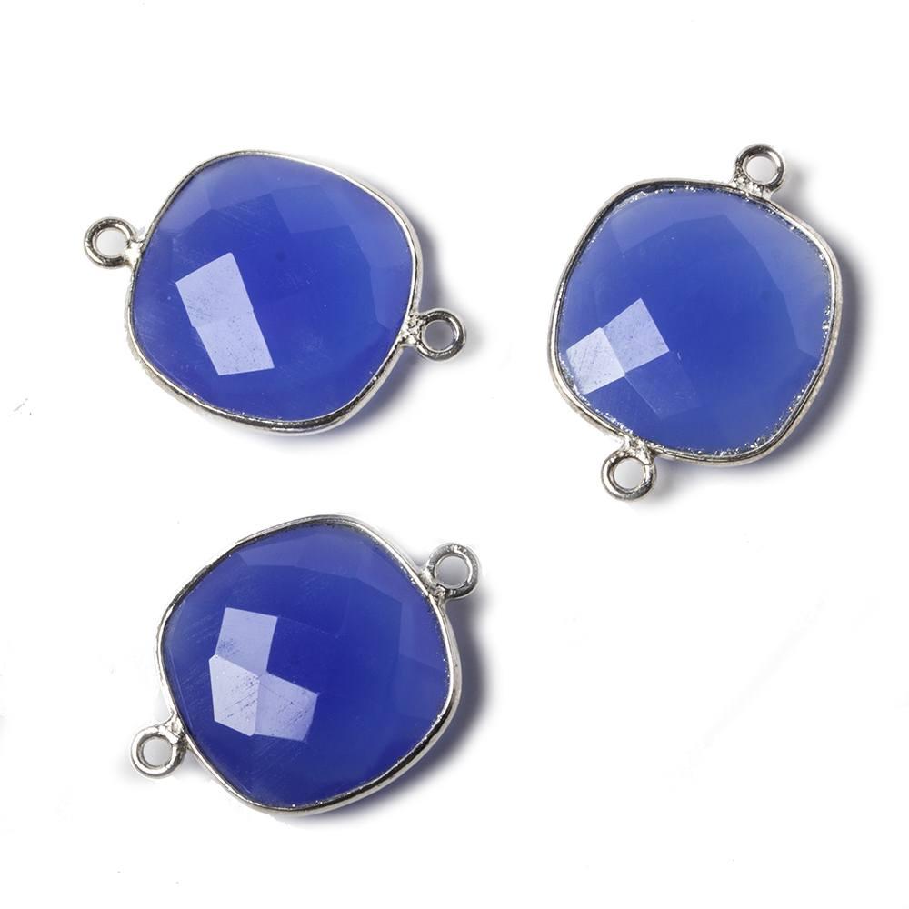 16mm Santorini Blue Chalcedony Cushion .925 Silver Bezel Connector 2 ring charm, 1 piece - The Bead Traders