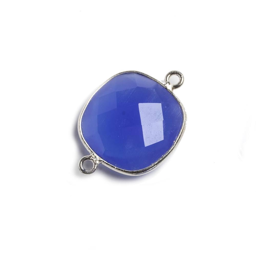 16mm Santorini Blue Chalcedony Cushion .925 Silver Bezel Connector 2 ring charm, 1 piece - The Bead Traders