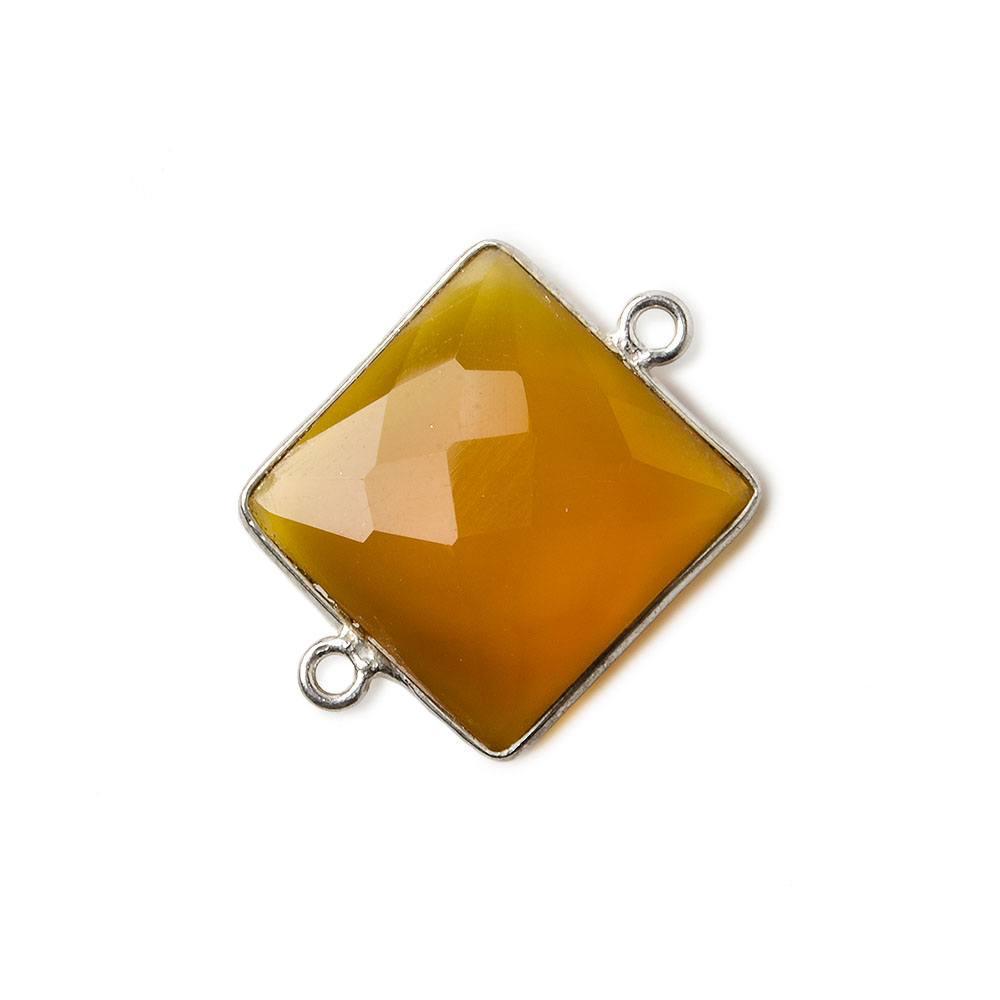 16mm Silver .925 Butterscotch Yellow Chalcedony faceted square Connector 1 piece - The Bead Traders