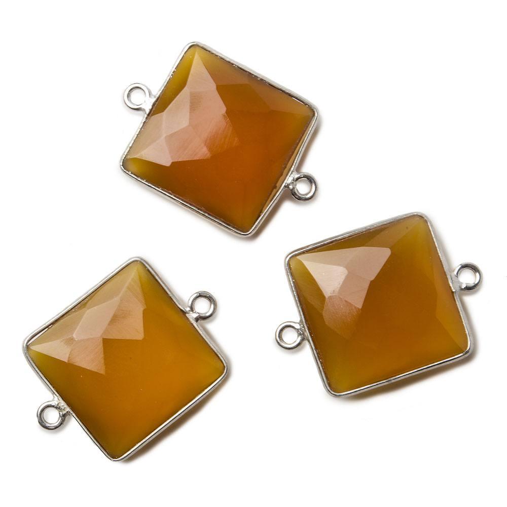 16mm Silver Dark Butterscotch Yellow Chalcedony faceted square Connector 1 piece - The Bead Traders