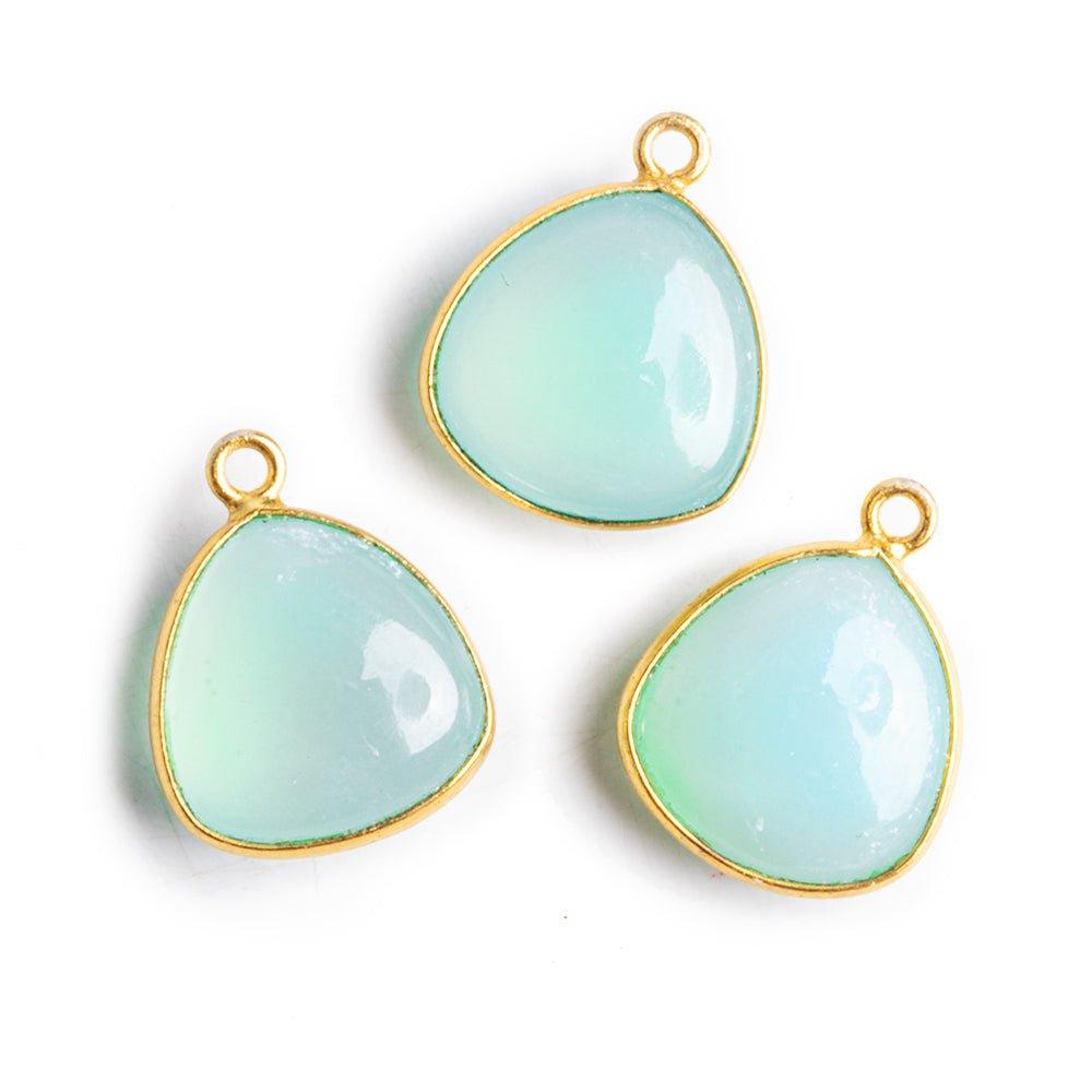 16mm Vermeil Bezel Aqua Chalcedony Plain Triangle Focal Pendant 1 piece - The Bead Traders