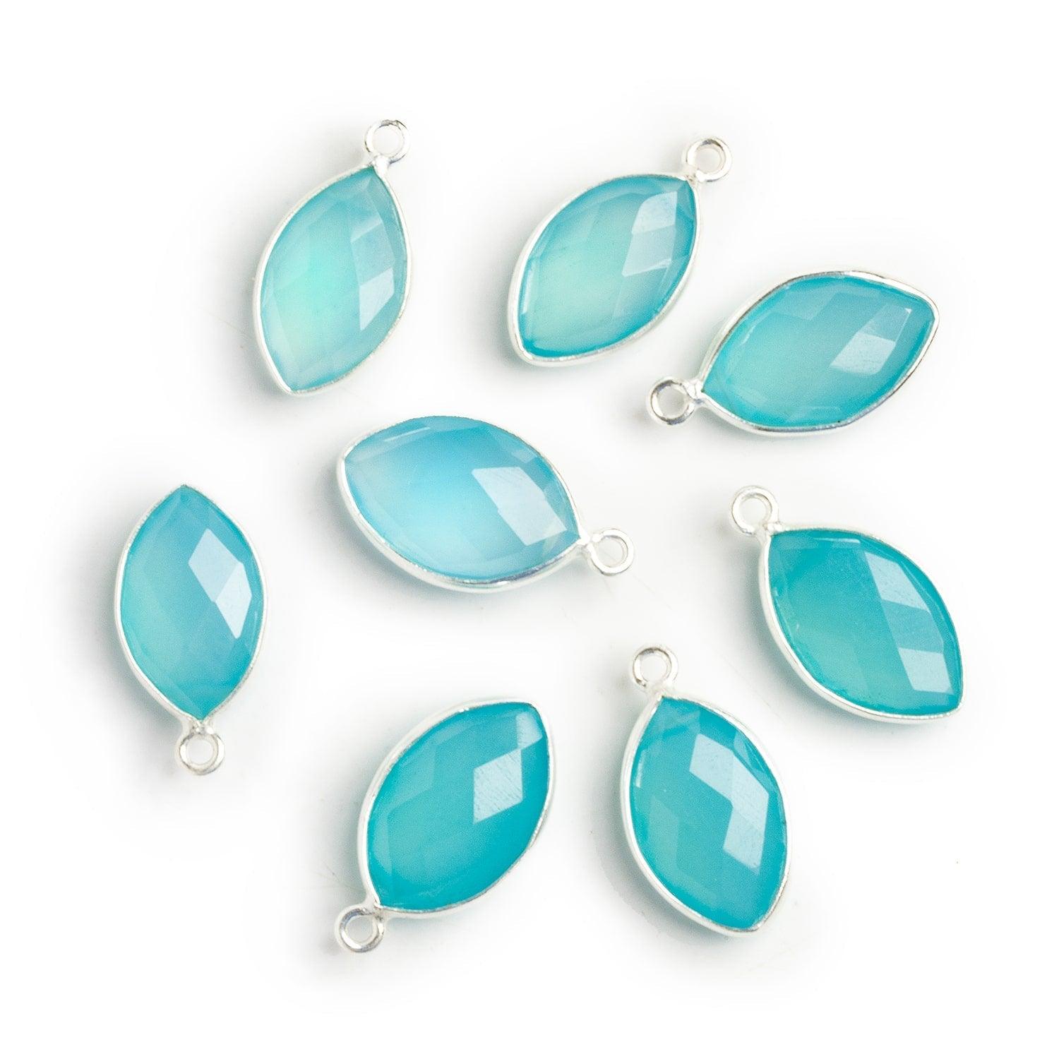 16x10mm Silver Bezeled Aqua Blue Chalcedony Marquise Pendant - The Bead Traders