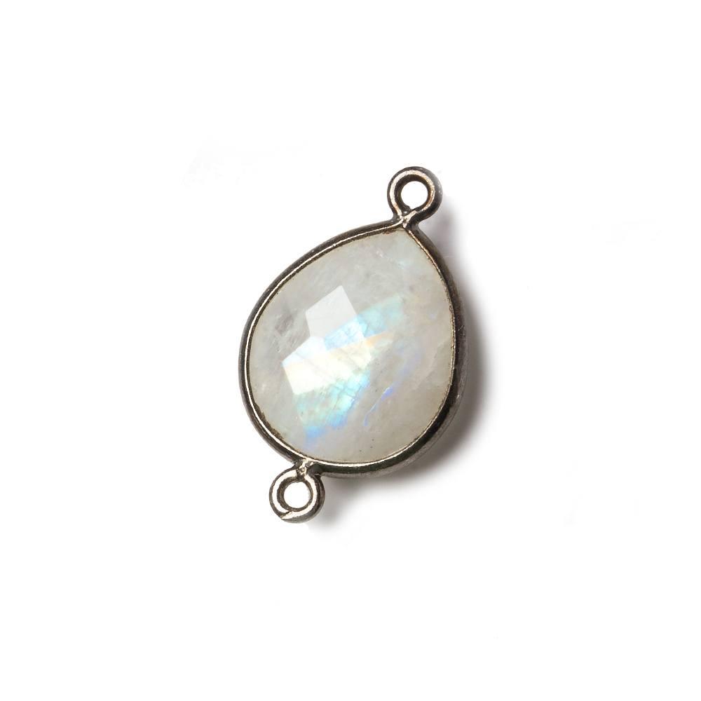 16x14mm Black Gold Bezel Rainbow Moonstone Pear Connector 1 piece - The Bead Traders