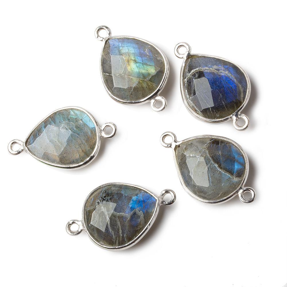 16x14mm Silver Bezeled Labradorite Faceted Pear Connector Charm 1 piece B grade - The Bead Traders