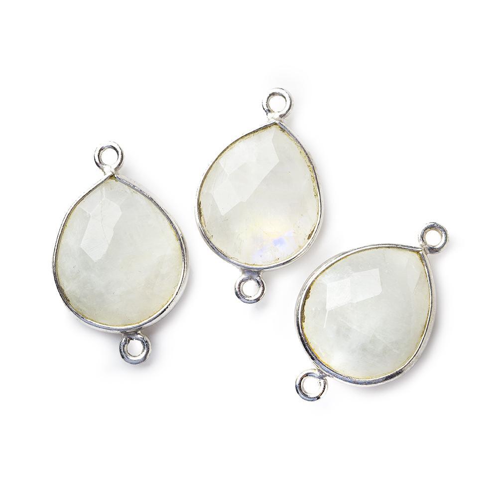 16x14mm Silver Bezeled Rainbow Moonstone Faceted Pear Connector Focal 1 piece - The Bead Traders