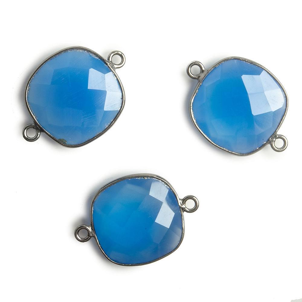 16x16mm Black Gold Bezel Santorini Blue Chalcedony Cushion Connector 1 piece - The Bead Traders