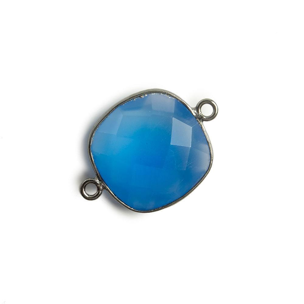 16x16mm Black Gold Bezel Santorini Blue Chalcedony Cushion Connector 1 piece - The Bead Traders