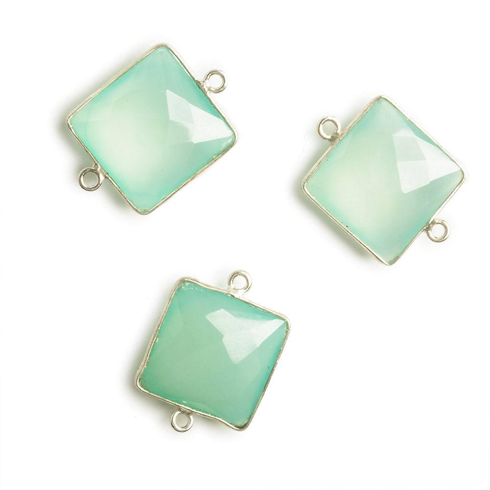 16x16mm Silver Bezel Sea Blue Chalcedony Square Connector 1 piece - The Bead Traders