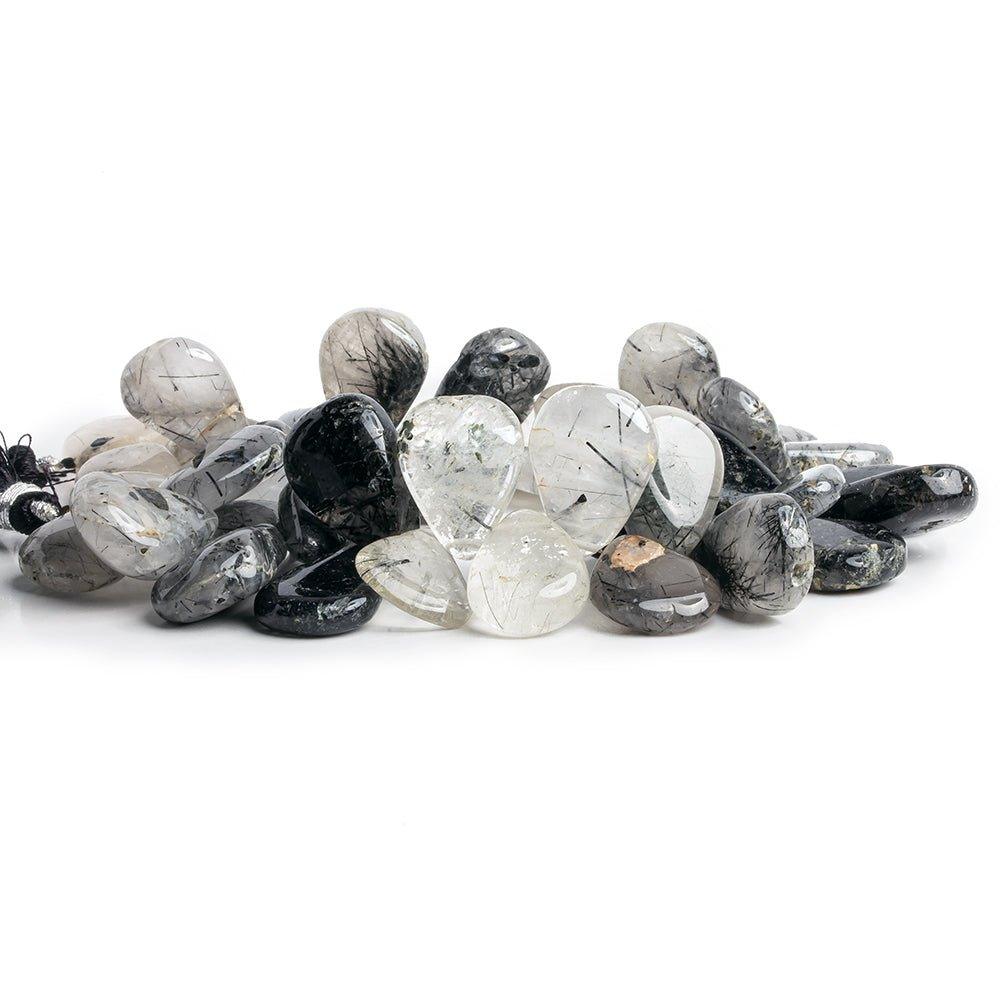 17x13.5mm-24x14mm Black Tourmalinated Quartz Plain Pear Beads 9 inch 42 pieces - The Bead Traders