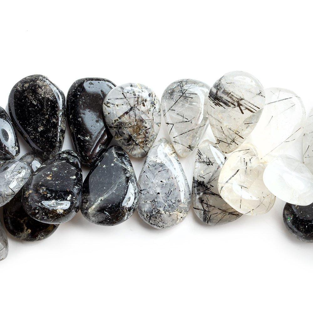 17x13.5mm-24x14mm Black Tourmalinated Quartz Plain Pear Beads 9 inch 42 pieces - The Bead Traders