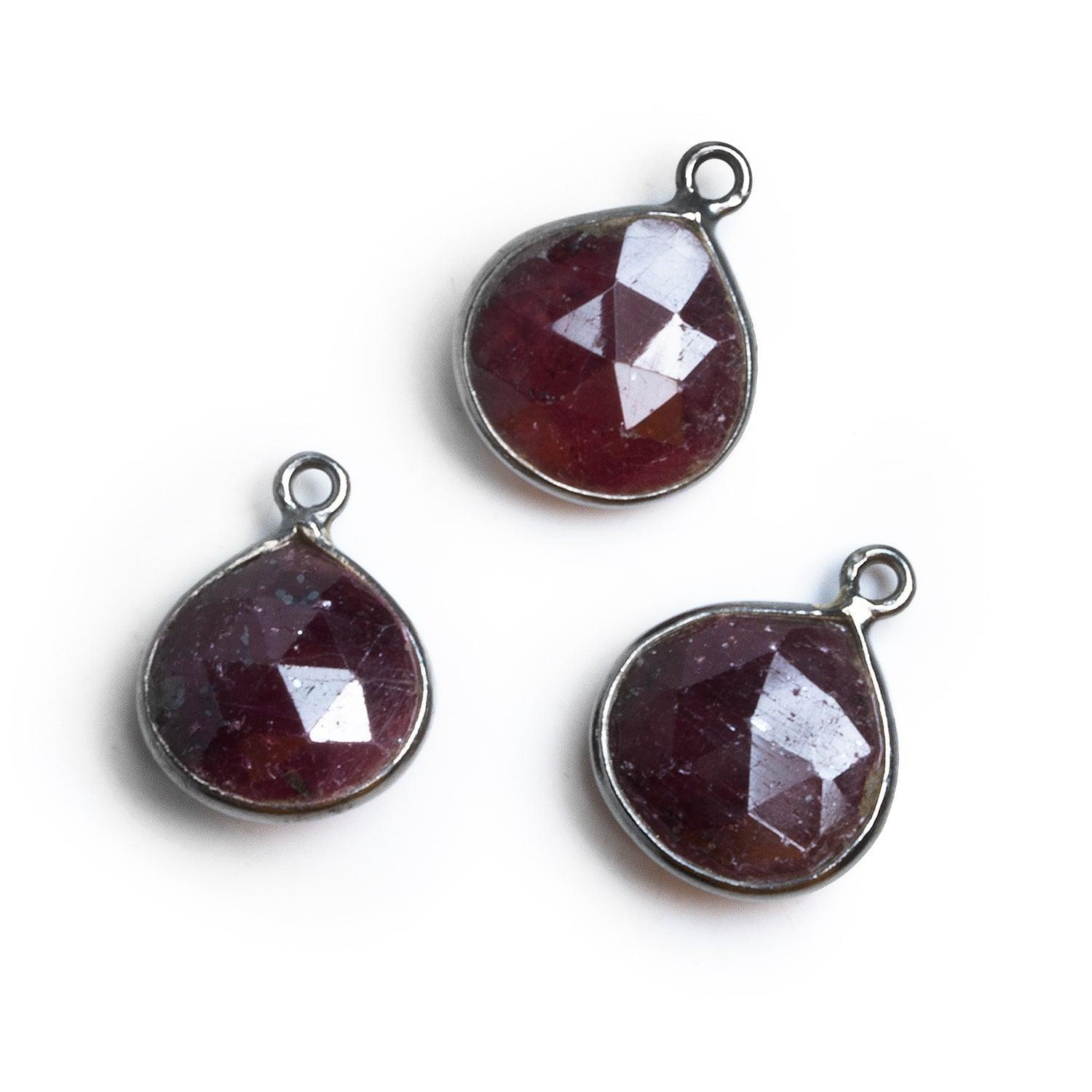 17x13mm Black Gold Bezeled Ruby Heart Pendant 1 Bead - The Bead Traders