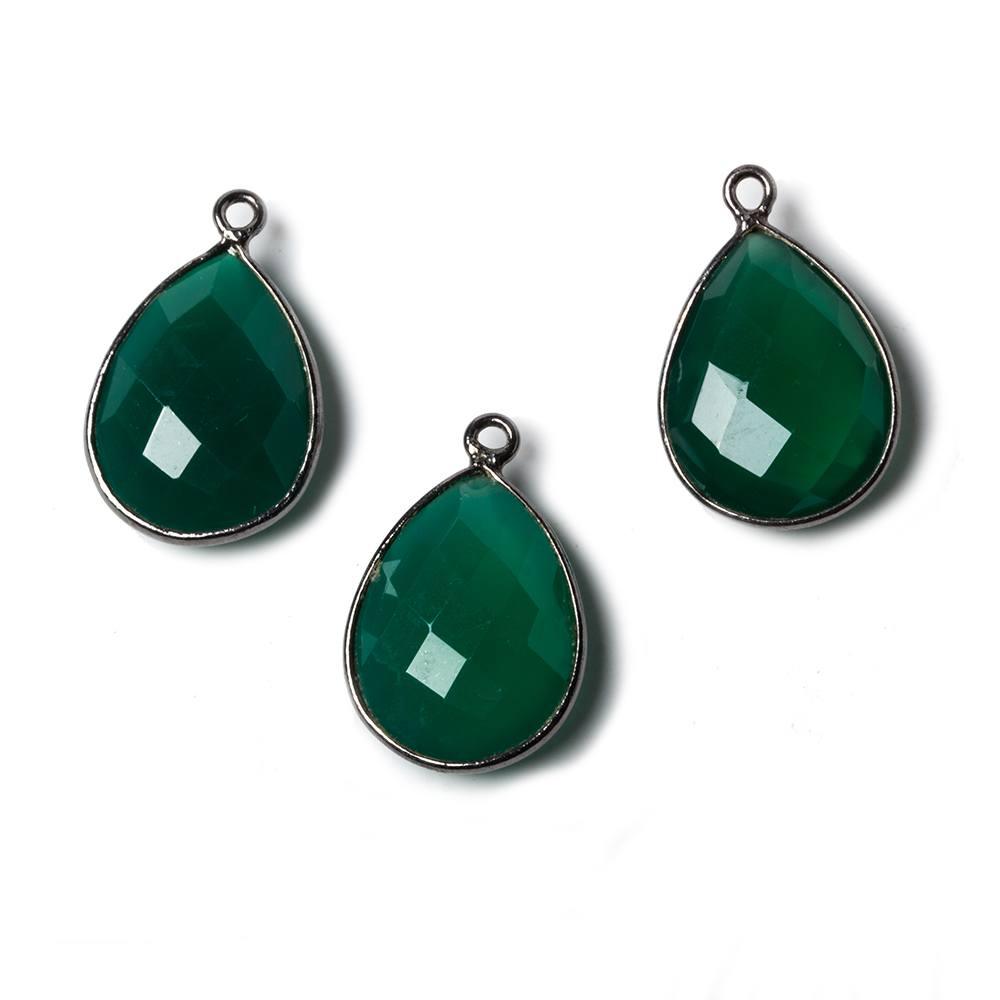 17x13mm Green Chalcedony Pear Oxidized Silver Bezel Pendant 1 ring charm, 1 piece - The Bead Traders