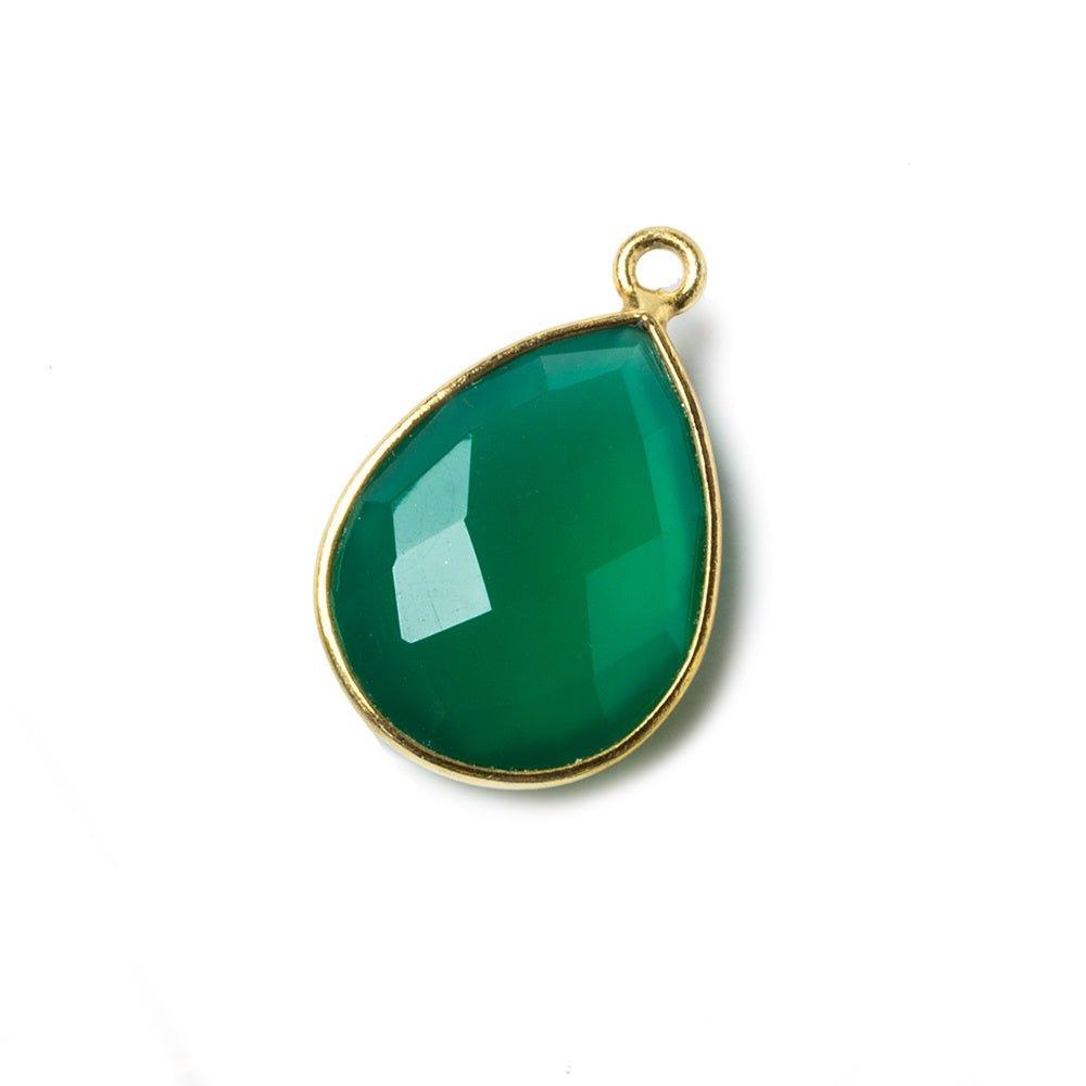 17x13mm Green Chalcedony Pear Vermeil Bezel Pendant 1 ring charm, 1 piece - The Bead Traders