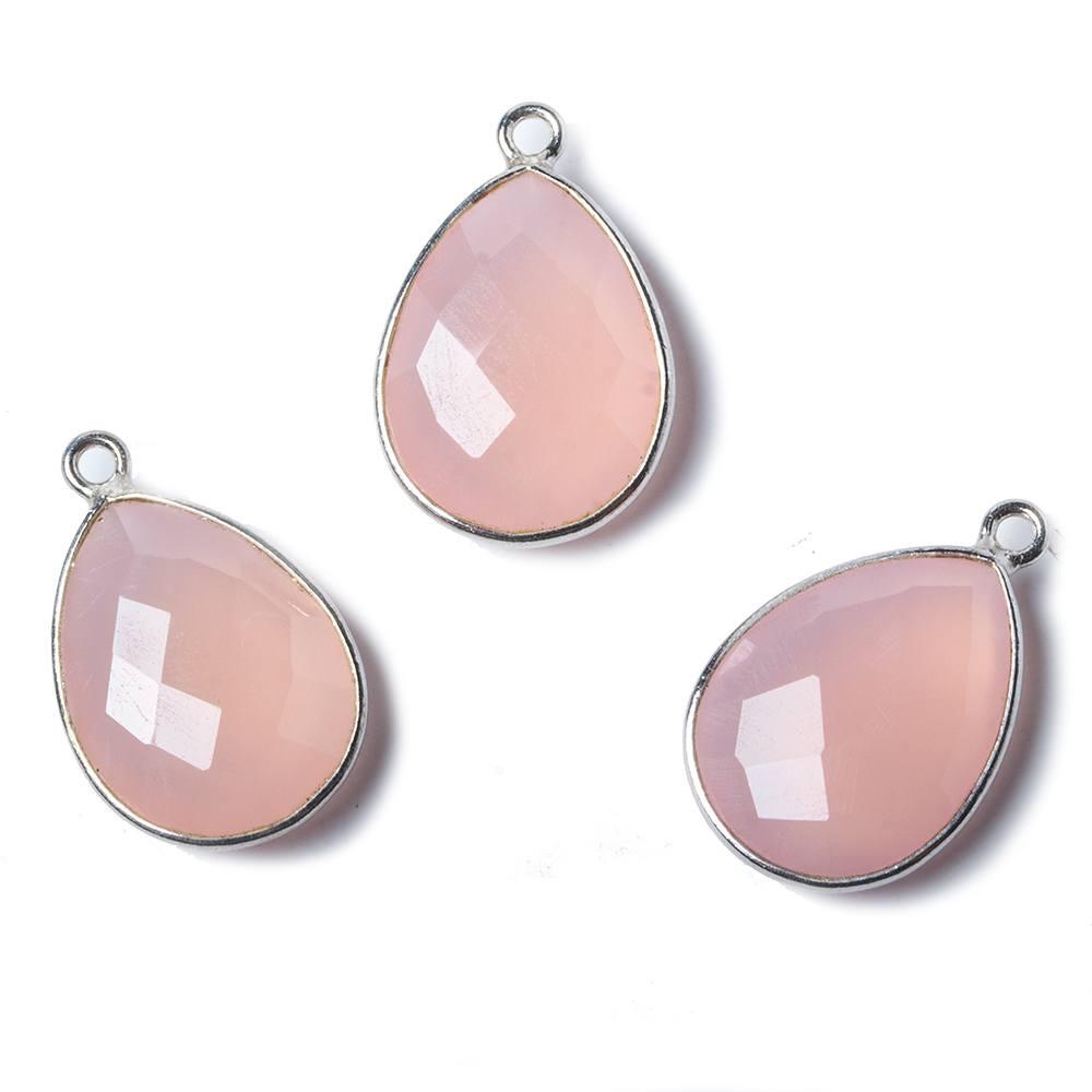 17x13mm Petal Pink Chalcedony Pear .925 Silver Bezel Pendant 1 ring charm, 1 piece - The Bead Traders