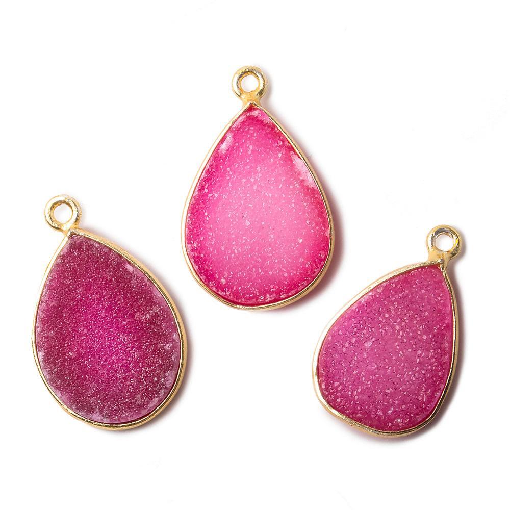 17x13mm Pink Pear Drusy Vermeil Bezel 1 ring Pendant 1 piece - The Bead Traders