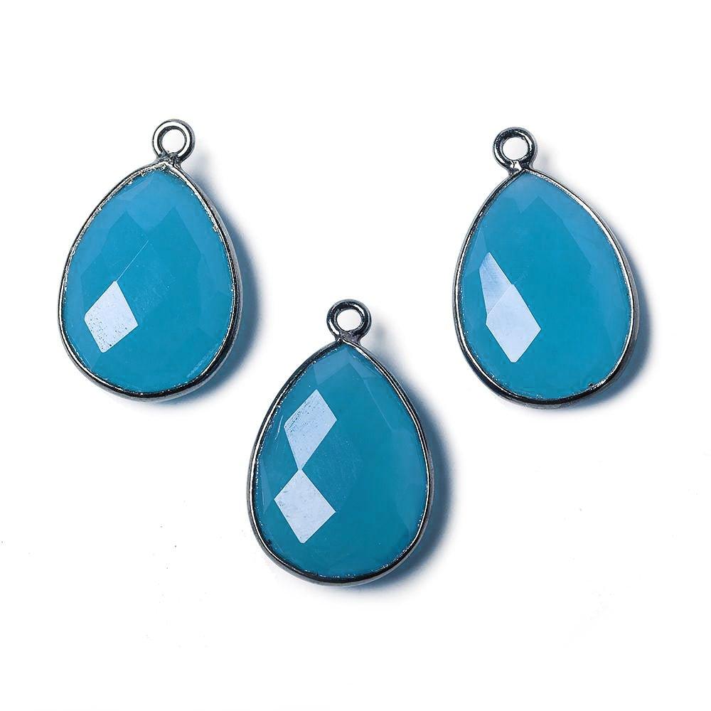 17x13mm Santorini Blue Chalcedony Pear Oxidized Silver Bezel Pendant - The Bead Traders