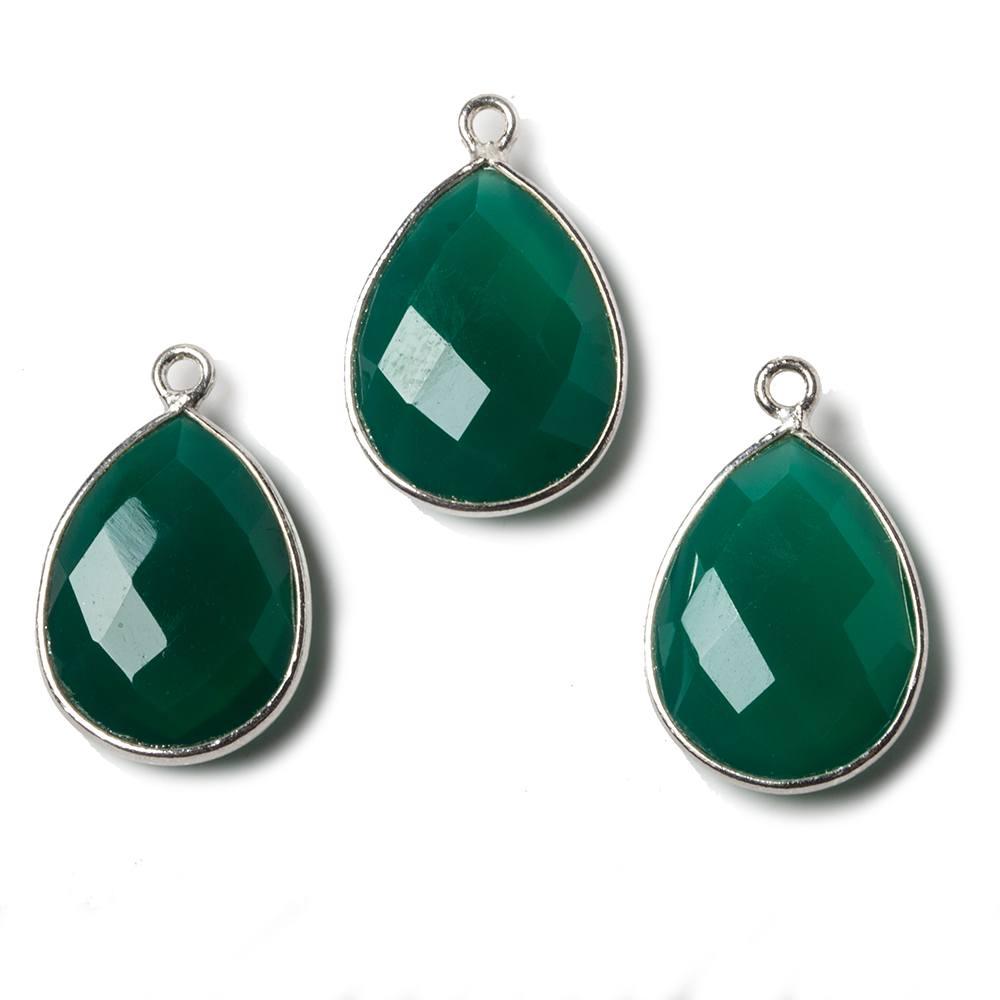 17x13mm Silver Bezel Green Onyx Pear Pendant 1 piece - The Bead Traders