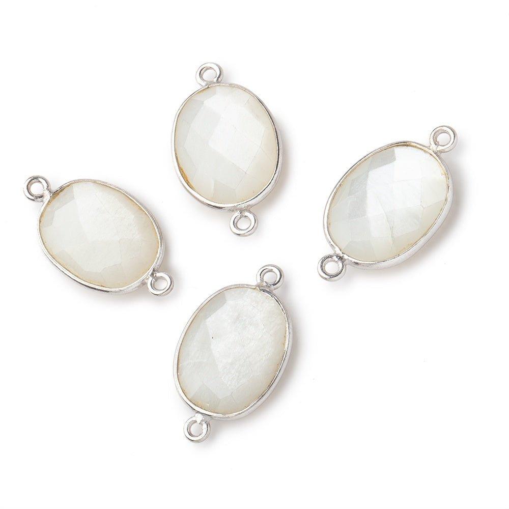 17x13mm Silver Bezel White Moonstone Faceted Oval Connector 1 piece - The Bead Traders