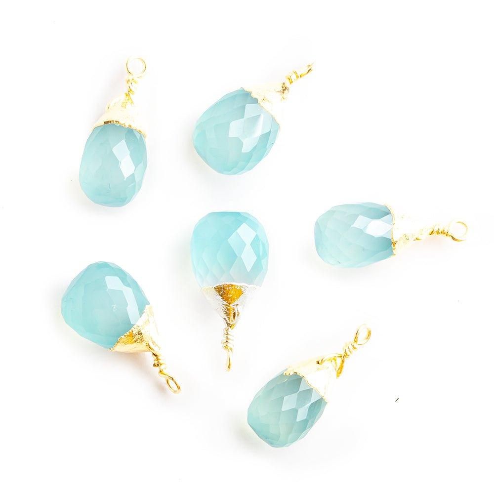17x7mm-17.5x8.5mm Gold Leafed Seafoam Blue Chalcedony Faceted Teardrop Focal Pendant 1 Piece - The Bead Traders