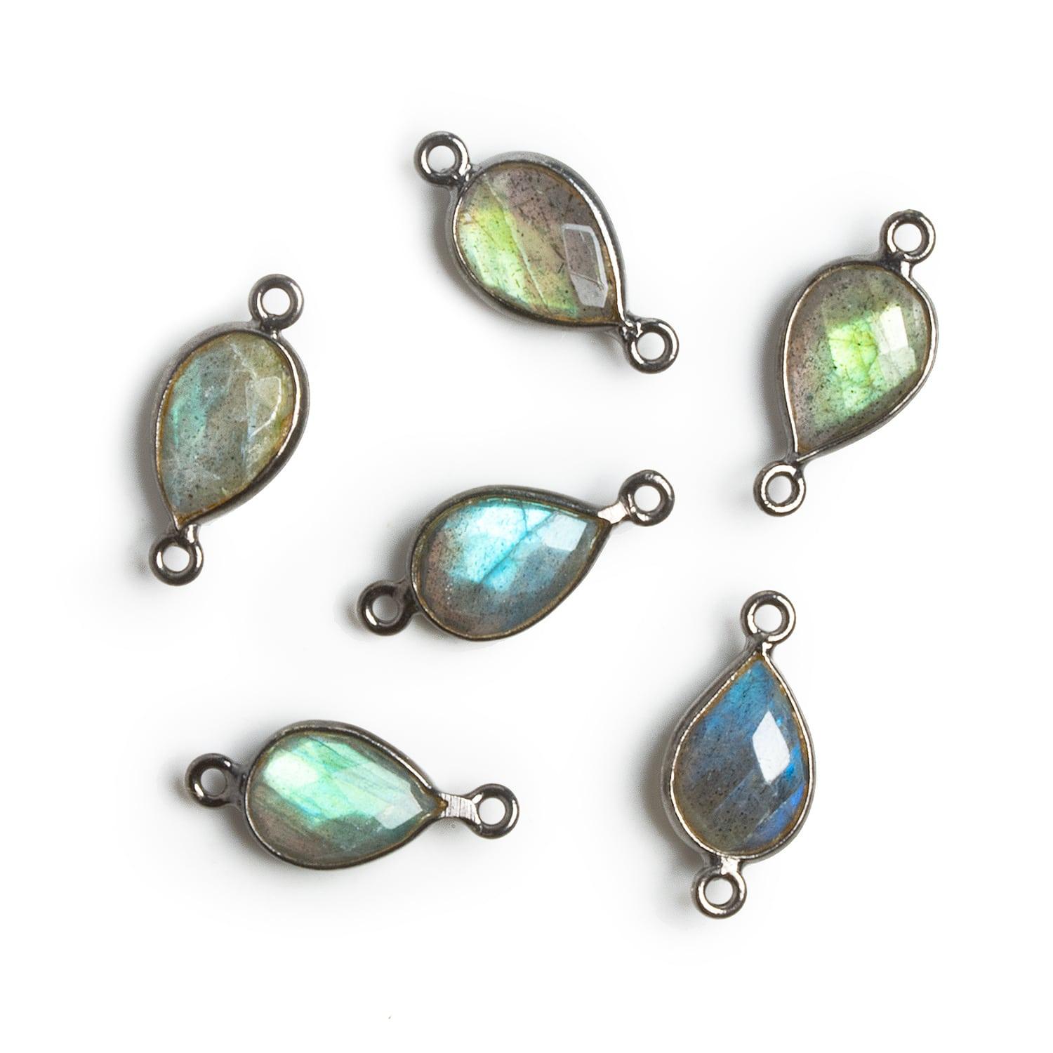 17x8mm Black Gold Bezeled Labradorite Pear Connector 1 Bead - The Bead Traders