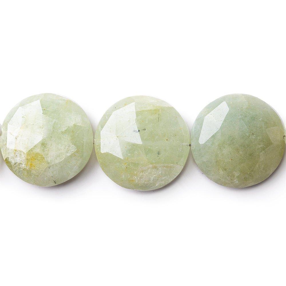 18-20mm Milky Aquamarine Faceted Coin Beads 8 inch 10 pieces - The Bead Traders