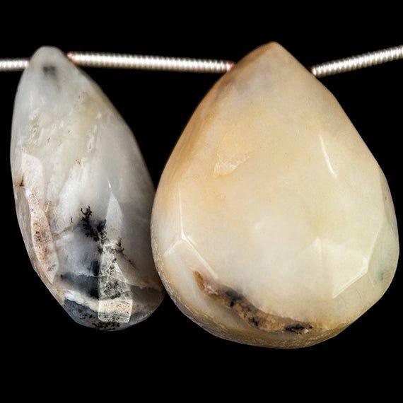 18 - 34mm Dendritic Opal Faceted Pear Beads 8 inch 10 pieces - The Bead Traders