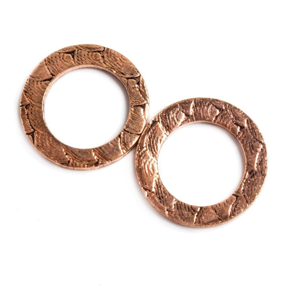 18mm Copper Ring Set of 2 pieces Embossed Rainbow Pattern - The Bead Traders