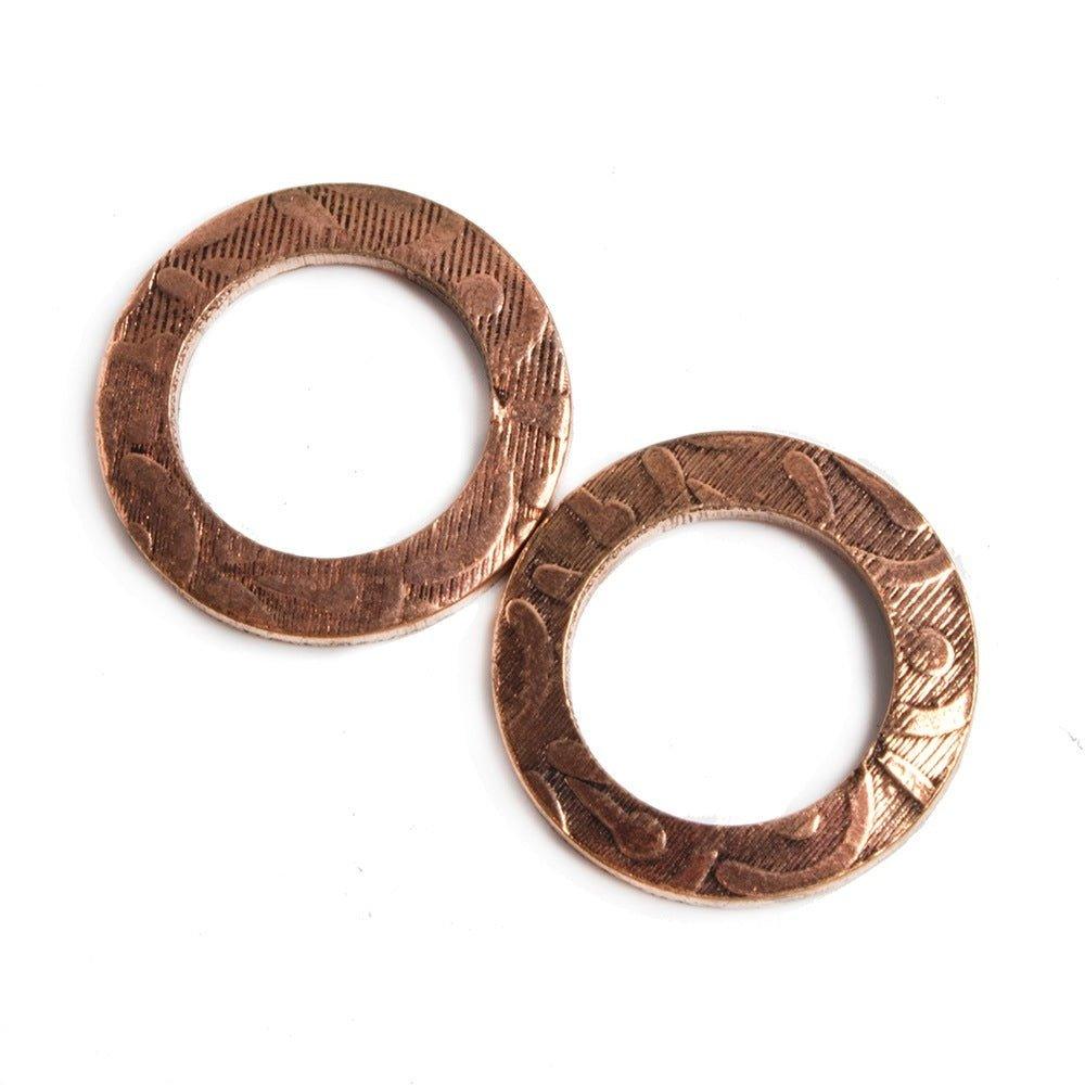 18mm Copper Ring Set of 2 pieces Embossed Whisp Pattern - The Bead Traders