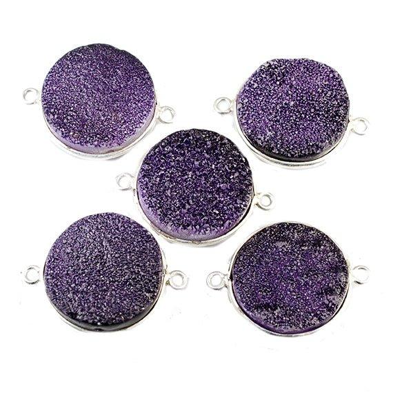 18mm Silver Bezeled Grape Purple Drusy Coin Connector Focal Bead 1 bead - The Bead Traders