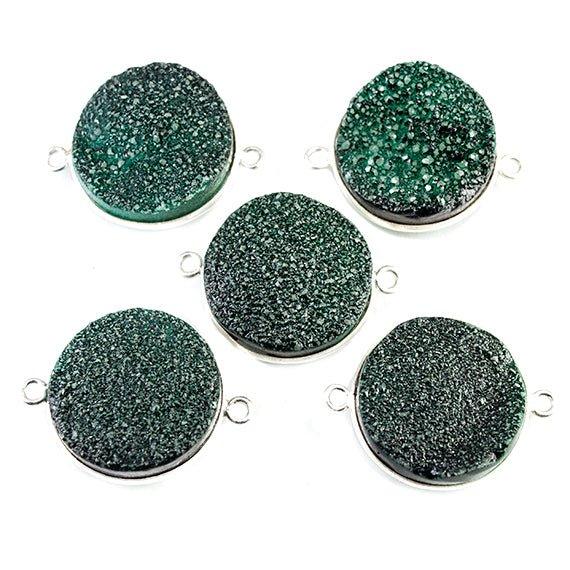 18mm Silver Bezeled Green Drusy Coin Connector Focal Bead 1 bead - The Bead Traders