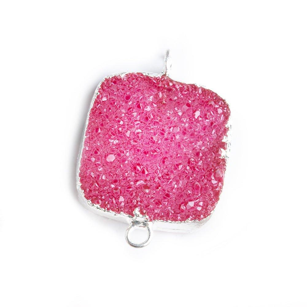 18mm Silver Leafed Pink Drusy Square Connector Focal 1 bead - The Bead Traders