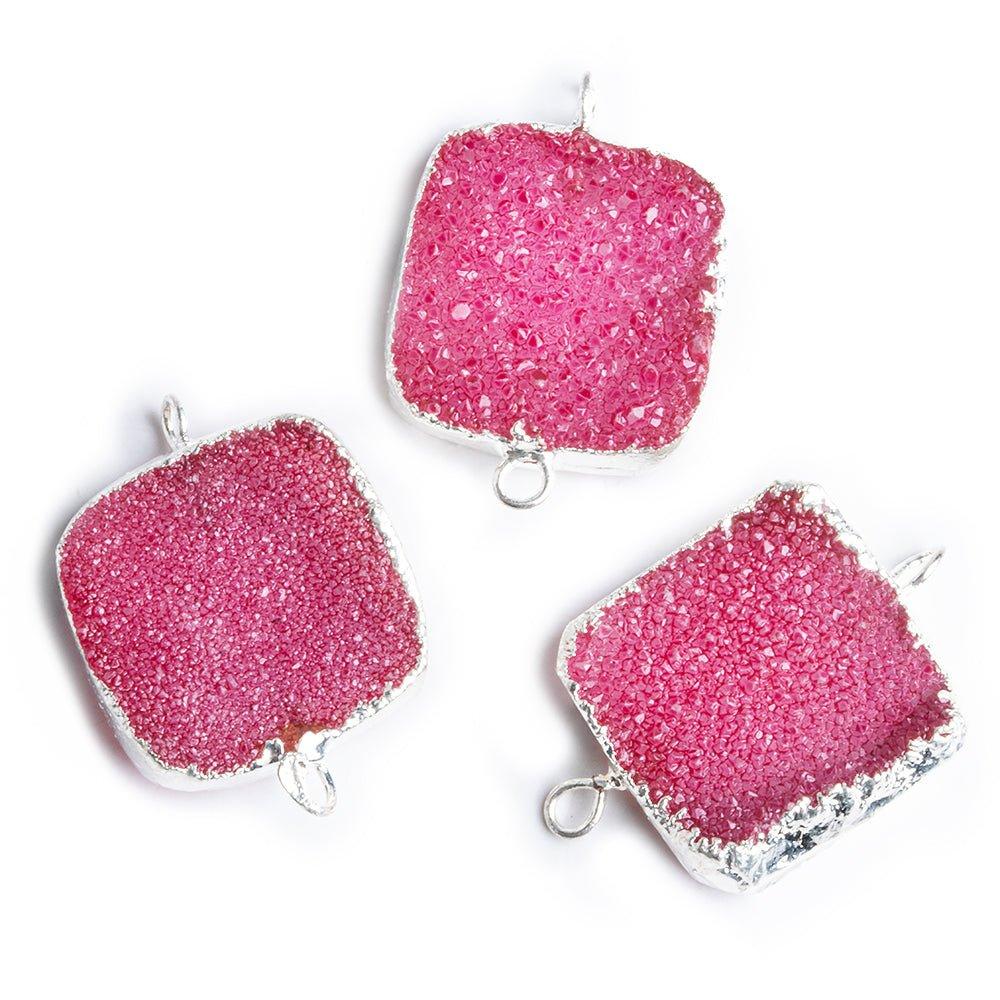 18mm Silver Leafed Pink Drusy Square Connector Focal 1 bead - The Bead Traders