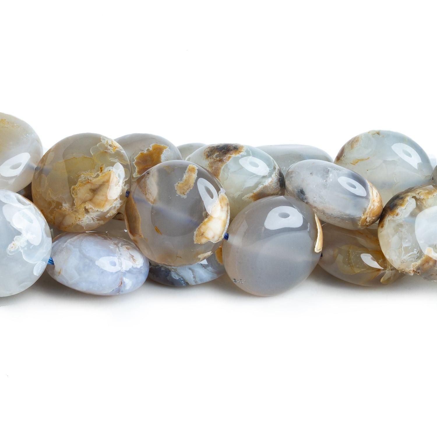 18mm Turkish Chalcedony w/ Matrix Coins 15 inch 22 beads - The Bead Traders