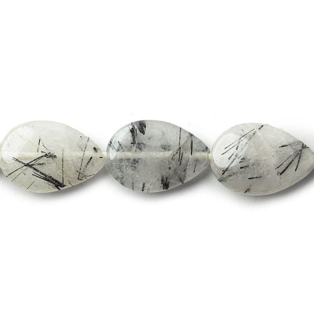 18x12mm Black Tourmalinated Milky Quartz Plain Pear Beads 15 inch 23 pieces - The Bead Traders