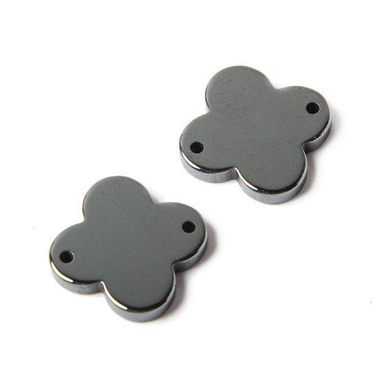 18x18mm Quatrefoil Cross Hematite Connector 1 piece - The Bead Traders