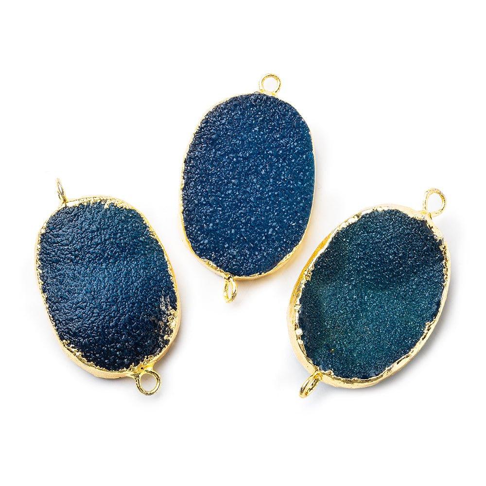 18x25mm Gold Leafed Blue Drusy Oval Connector Focal 1 bead - The Bead Traders