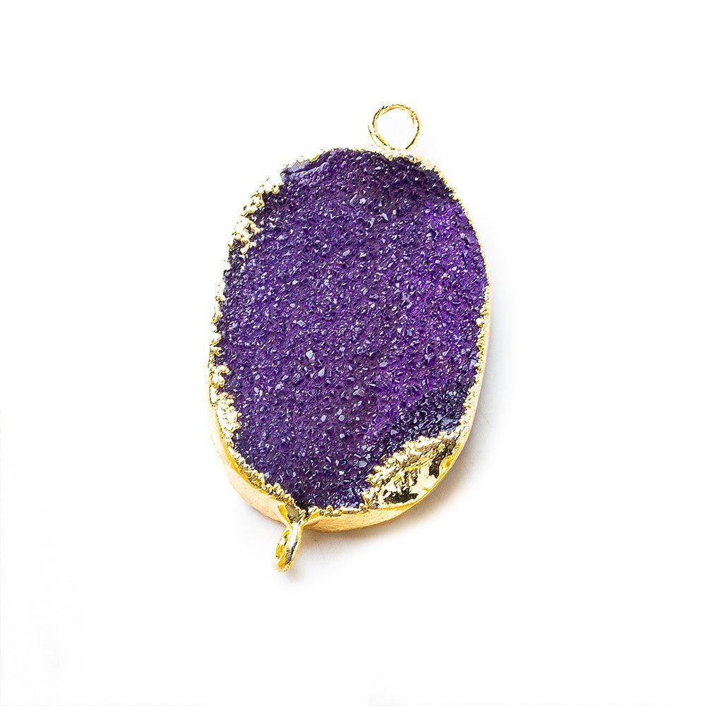 18x25mm Gold Leafed Grape Purple Drusy Oval Connector Focal 1 bead - The Bead Traders