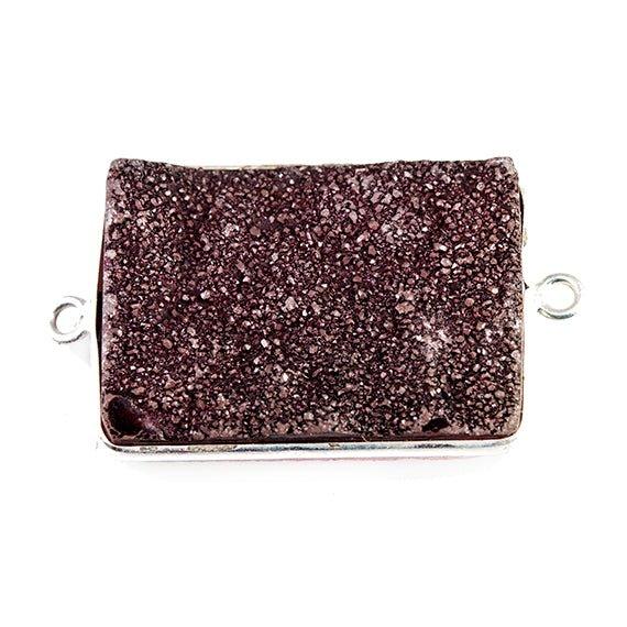 18x25mm Silver Bezeled Berry Purple Drusy Rectangle Connector Focal 1 bead - The Bead Traders