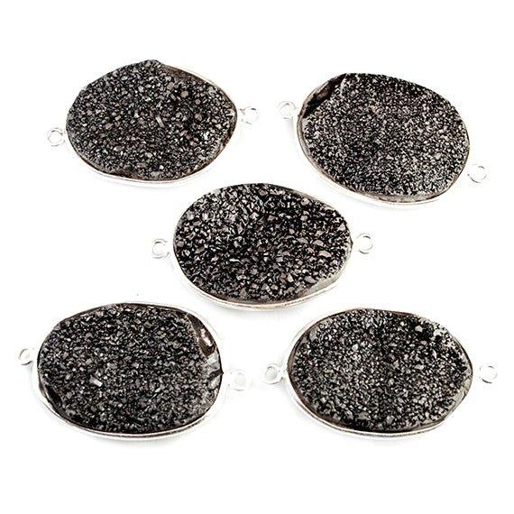 18x25mm Silver Bezeled Black Drusy Oval Connector Focal 1 bead - The Bead Traders