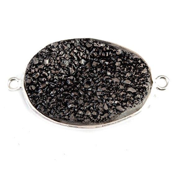 18x25mm Silver Bezeled Black Drusy Oval Connector Focal 1 bead - The Bead Traders
