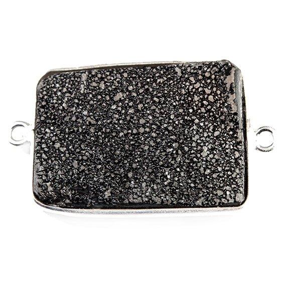 18x25mm Silver Bezeled Black Drusy Rectangle Connector Focal 1 bead - The Bead Traders