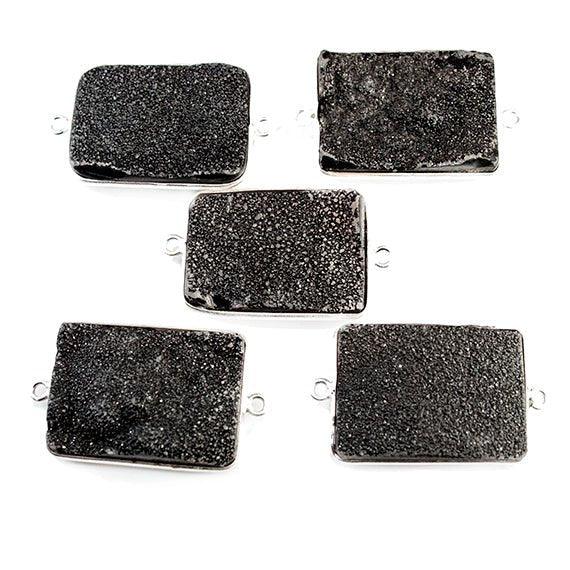 18x25mm Silver Bezeled Black Drusy Rectangle Connector Focal 1 bead - The Bead Traders