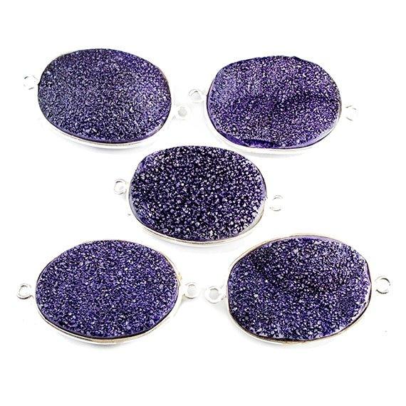 18x25mm Silver Bezeled Grape Purple Drusy Oval Connector Focal 1 bead - The Bead Traders