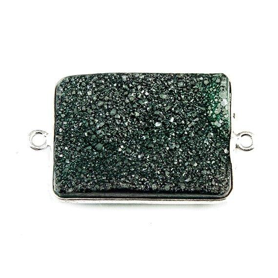 18x25mm Silver Bezeled Green Drusy Rectangle Connector Focal 1 bead - The Bead Traders