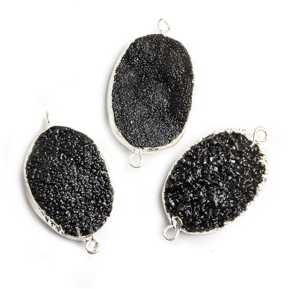 18x25mm Silver Leafed Black Drusy Oval Connector Focal 1 bead - The Bead Traders
