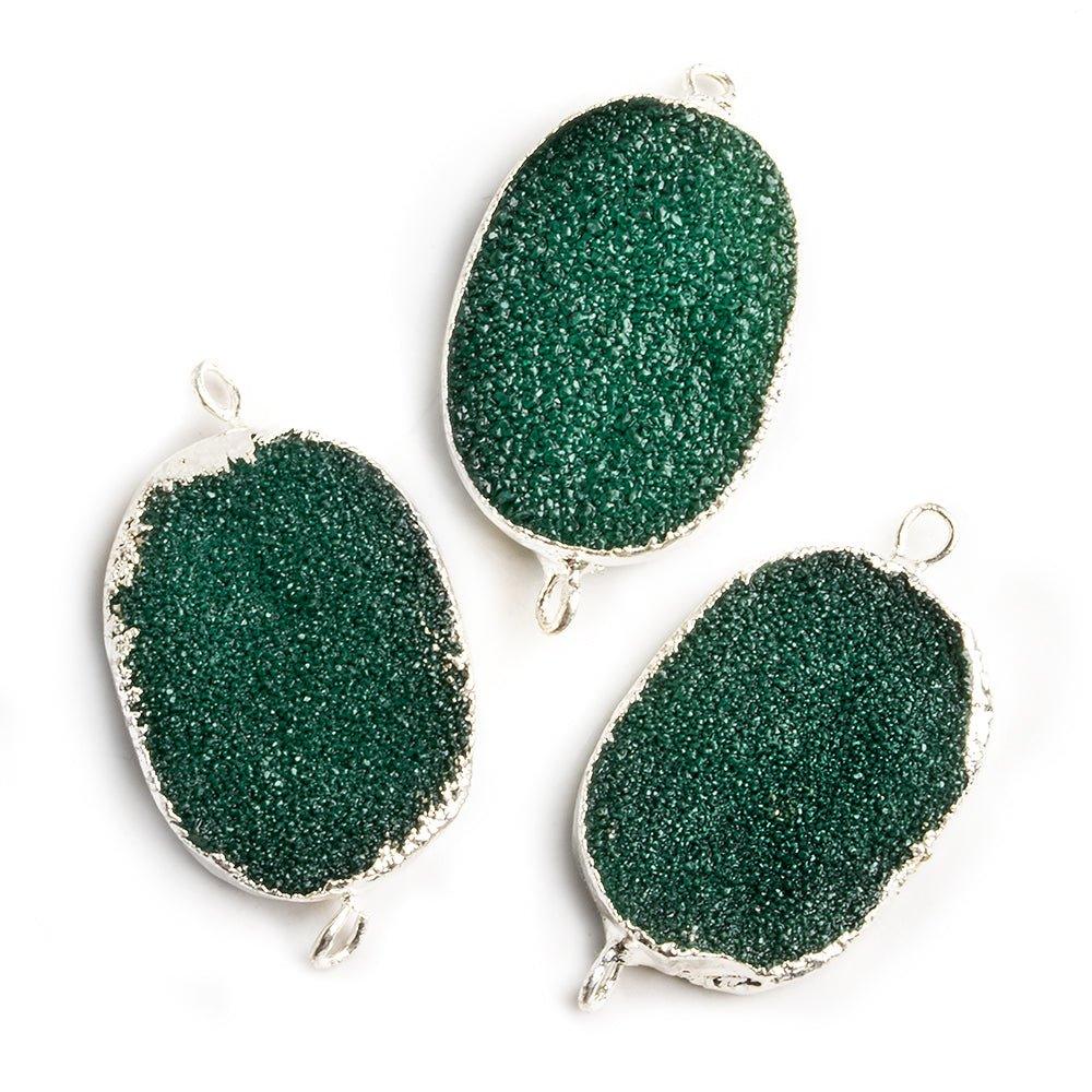 18x25mm Silver Leafed Green Drusy Oval Connector Focal 1 bead - The Bead Traders