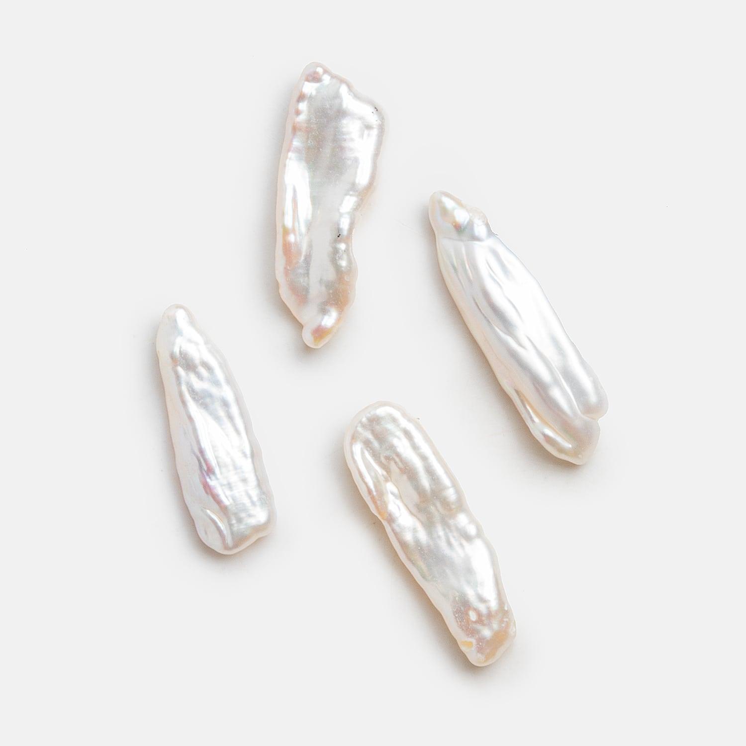 18x6mm White Biwa Pearl Focals Set of 4 Pieces - The Bead Traders